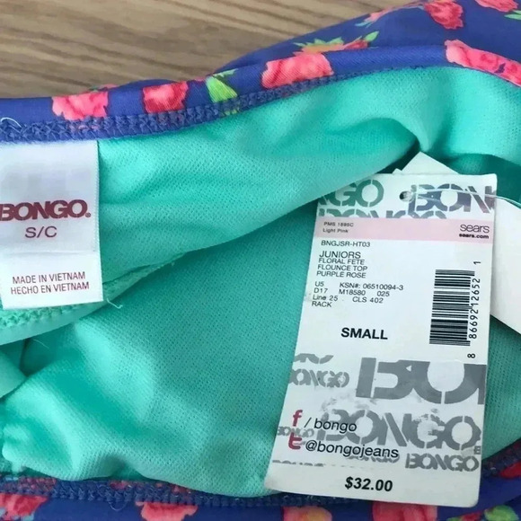 🆕BONGO PURPLE ROSE FLORAL FETE FLOUNCE STRAPLESS  BIKINI TOP S🆕 - Picture 6 of 6